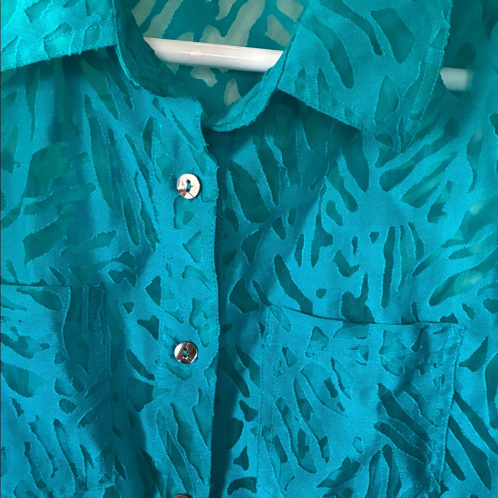 White Stag Vibrant Teal Button-Down 3/4 sleeve Casula Top Sz XL - Picture 5 of 6